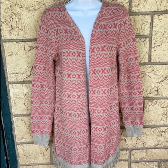 Natural Reflections Fringe XOXO Cardigan Boho Duster Size Med Cover up - Picture 8 of 9